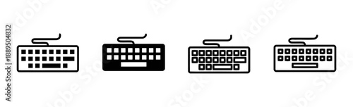Set of four keyboard icons flat design symbols for online or offline computer input devices.  Includes outline and filled versions of input devices for web and apps.