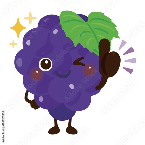 グッドサインを出すブドウのキャラクターイラスト／Cute Grape Character Illustration Giving a Thumbs-Up