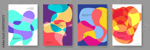A versatile set of four dynamic abstract backgrounds with fluid shapes and energetic colors suitable for web banners and print marketing