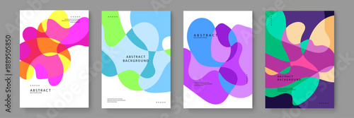 Four contemporary abstract backgrounds featuring fluid wave shapes and a stylish color palette for creative brand identity and print