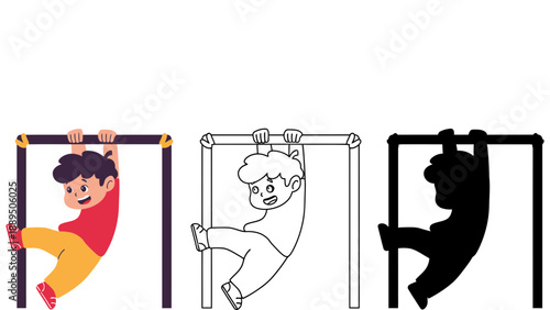 A colorful illustration of children playing on a jungle gym outdoors