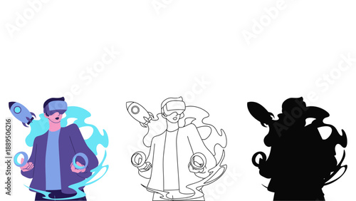 A man wearing virtual reality goggles and holding a glowing orb in his hand