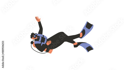 A scuba diver in a black wetsuit and blue flippers swims through the water with a sense of freedom.