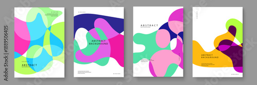 Unique composition of translucent fluid shapes in bright colors for creative cover design