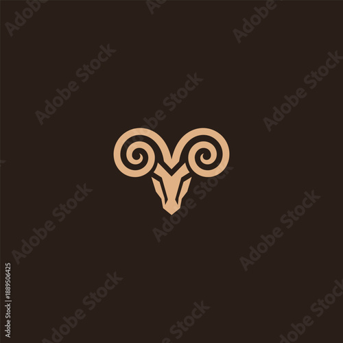 Abstract ram horn logo in bold and modern geometric style.