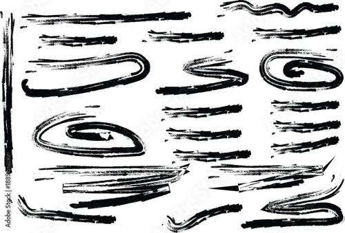 Ink Stroke Set: A collection of dynamic, textured ink strokes in black, perfect for adding depth and artistic flair to graphic designs and illustrations.