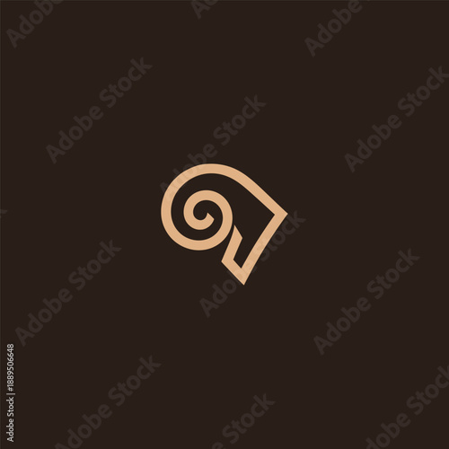 Abstract ram horn logo in bold and modern geometric style.