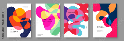 High-quality abstract art set using bold red blue and yellow overlapping fluid shapes for contemporary home decor and web design