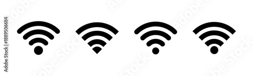 Set of wifi signal strength icons illustrating wireless connection levels in solid and outline format representing connectivity strength for devices and networks isolated on white background