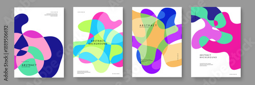 Creative abstract poster featuring translucent flowing shapes in neon blue pink and green for social media and web backgrounds