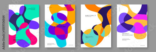 Modern abstract art set with refreshing blue teal and pink fluid shapes for health wellness and lifestyle branding