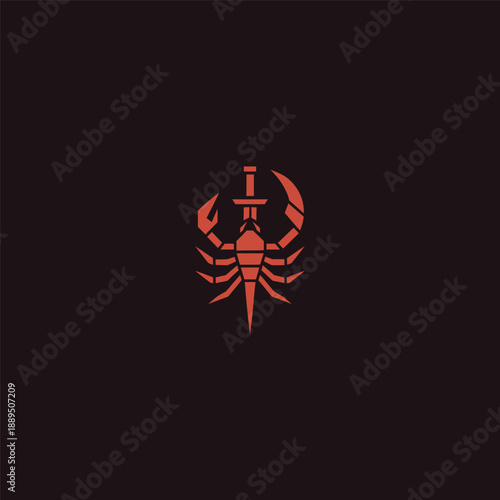 Scorpion dagger logo in sharp and powerful minimalist illustration style.