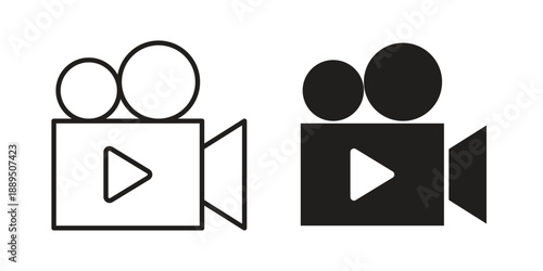 Video camera icon, line symbols on white background. EPS10