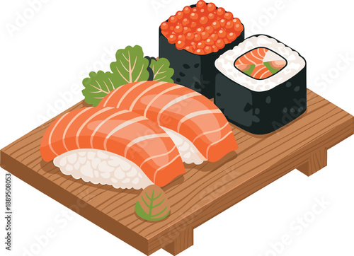 Sushi on Wooden Board