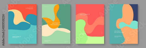 Modern abstract poster set utilizing smooth curving elements and a refreshing palette of teal orange and light green