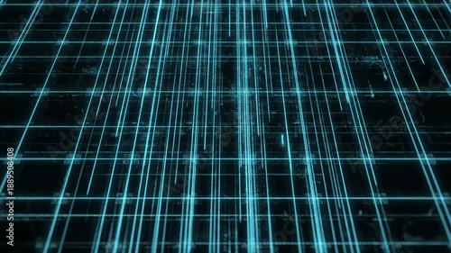 Complex grid structure with blue lines on black background