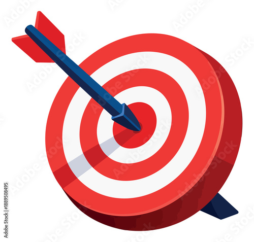 Isometric illustration of a target and arrow depicting successful aim for business strategy