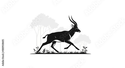 Black deer silhouette vector illustration of a running wild animal in simple outline style