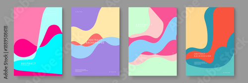 Bold abstract background set featuring energetic fluid compositions in cyan magenta and soft pastel colors for creative projects