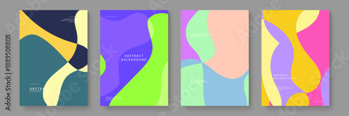 Energetic abstract background set featuring bold fluid shapes in deep indigo lime green and magenta for modern visual impact