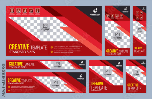Set of Red and Black Web banners social media templates, Standard sizes with space. Premium Vector illustration