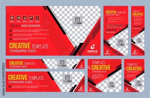 Set of Red and Black Web banners social media templates, Standard sizes with space. Premium Vector illustration