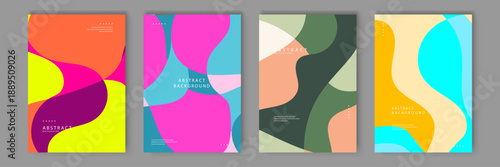 Elegant minimalist posters featuring a mix of fluid organic shapes in earthy greens combined with neon pink and cyan