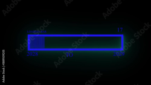 Futuristic simple loading bar 2028 to 2029 progress animation