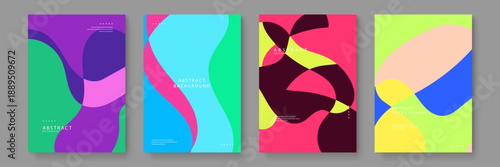 A set of four dynamic layouts inspired by mid-century modern aesthetics and contemporary fluid motion design