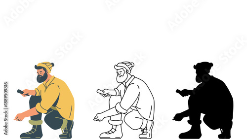 A man in different shades of color and black and white poses with phone