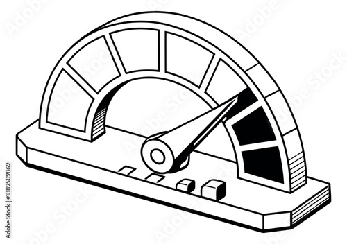 Isometric hand drawn line art illustration of a gauge depicting maximum level for performance measurement
