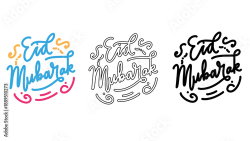 Eid Mubarak greeting cards with colorful and black calligraphy designs