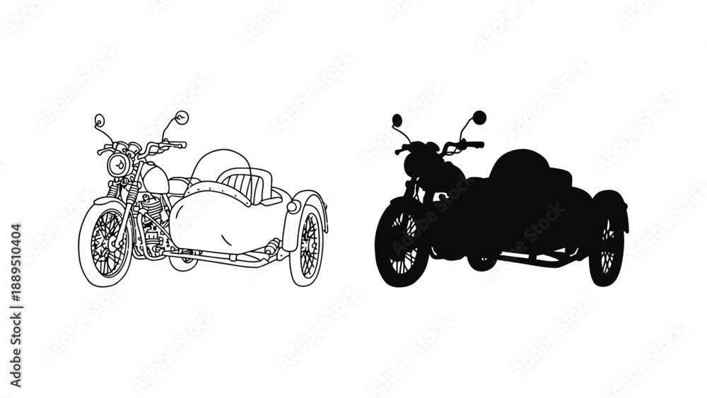Obraz premium Three different illustrations of a trike motorcycle in various styles and colors