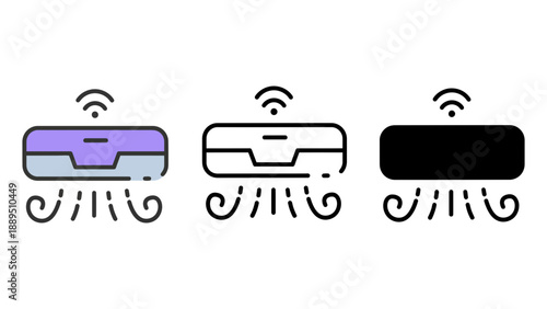 Three wireless router icons in different colors on a white background