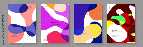Collection of four energetic posters featuring fluid shapes and overlapping color forms to create a sense of movement and modern style
