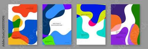 Abstract fluid geometry posters with overlapping colorful shapes and clean typography for modern web interfaces and promotional print media