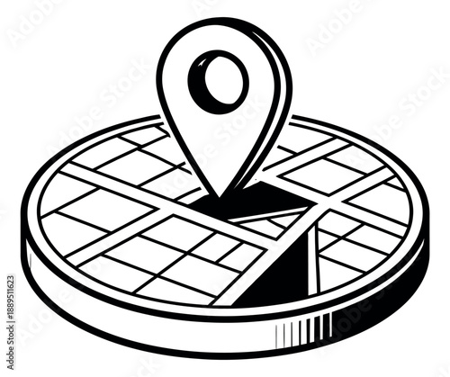Line art illustration of a location pin on a map depicting a specific point for navigation applications