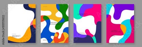 Vibrant abstract posters with flowing organic shapes and bright color combinations for contemporary art branding and exhibition displays