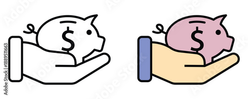 Saving Money Icon Piggy Bank on Hand for Financial Growth and Investment
