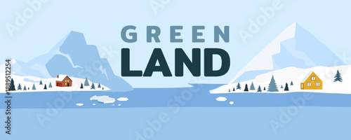 Greenland Arctic Scene with Polar Bear, Iceberg and Mountain Vector Illustration background