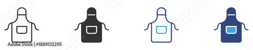 Apron icon set for cooking, baking, and kitchen work. Simple outlines and solid fills for chef, waiter, and home cook apparel illustrations