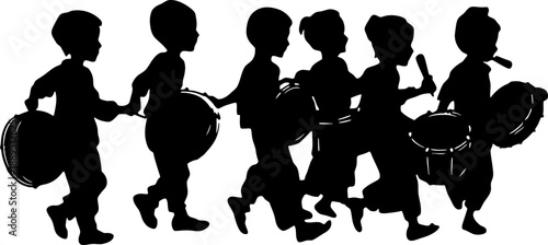 Muslim Kids Walking in Takbiran Night Parade