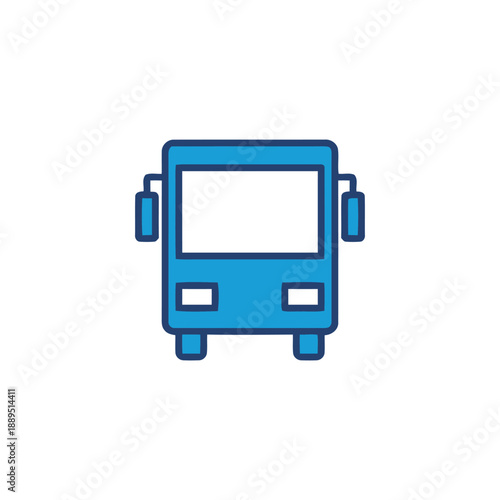 Bus icon front view representing public transportation vehicle for urban and intercity travel tourism and commuting services in blue color with clean outline design for travel industry and logistics