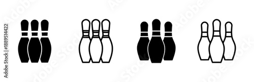 Bowling pins icons set four different styles solid outline filled and detailed illustration on white background vector