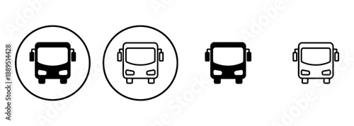 Bus icon set with front view public transport symbol vehicle vector illustration transport sign station pictogram shuttle bus silhouette web button outline coach icon transit automobile graphic