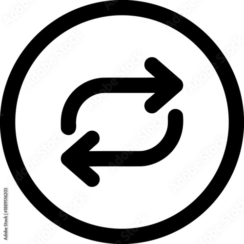 Circular refresh arrows icon indicating repeat or loop function for digital interfaces, representing continuous process, cycle, and data management on screens.
