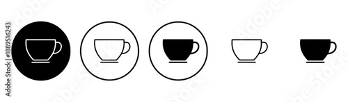 Coffee cup icons set for beverage and cafe applications flat design isolated on white background various styles and sizes including solid filled and outline versions for dining