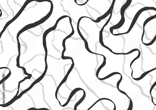 Black and white seamless grunge line texture with hand-drawn wavy ribbon lines. Abstract decorative illustration, isolated background, suitable for textile pattern design, fabric, printing design.
