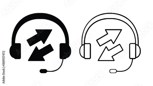 Two headset icons with arrows on a white background for communication concepts