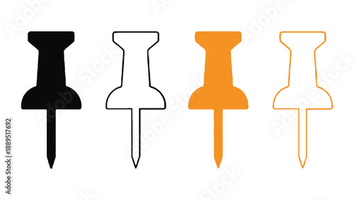 Four pushpins are shown in black, white outline, orange, and orange outline.